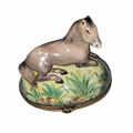 Horse on Grass Limoges Box for Collectors, a hand-painted Limoges porcelain gift