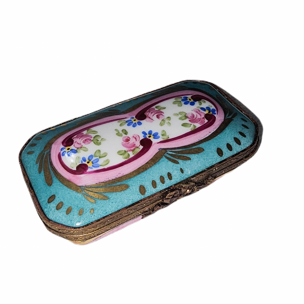 Turquoise Pink Floral Flat Rectangle Elegance for Home Decor, a hand-painted Limoges porcelain gift
