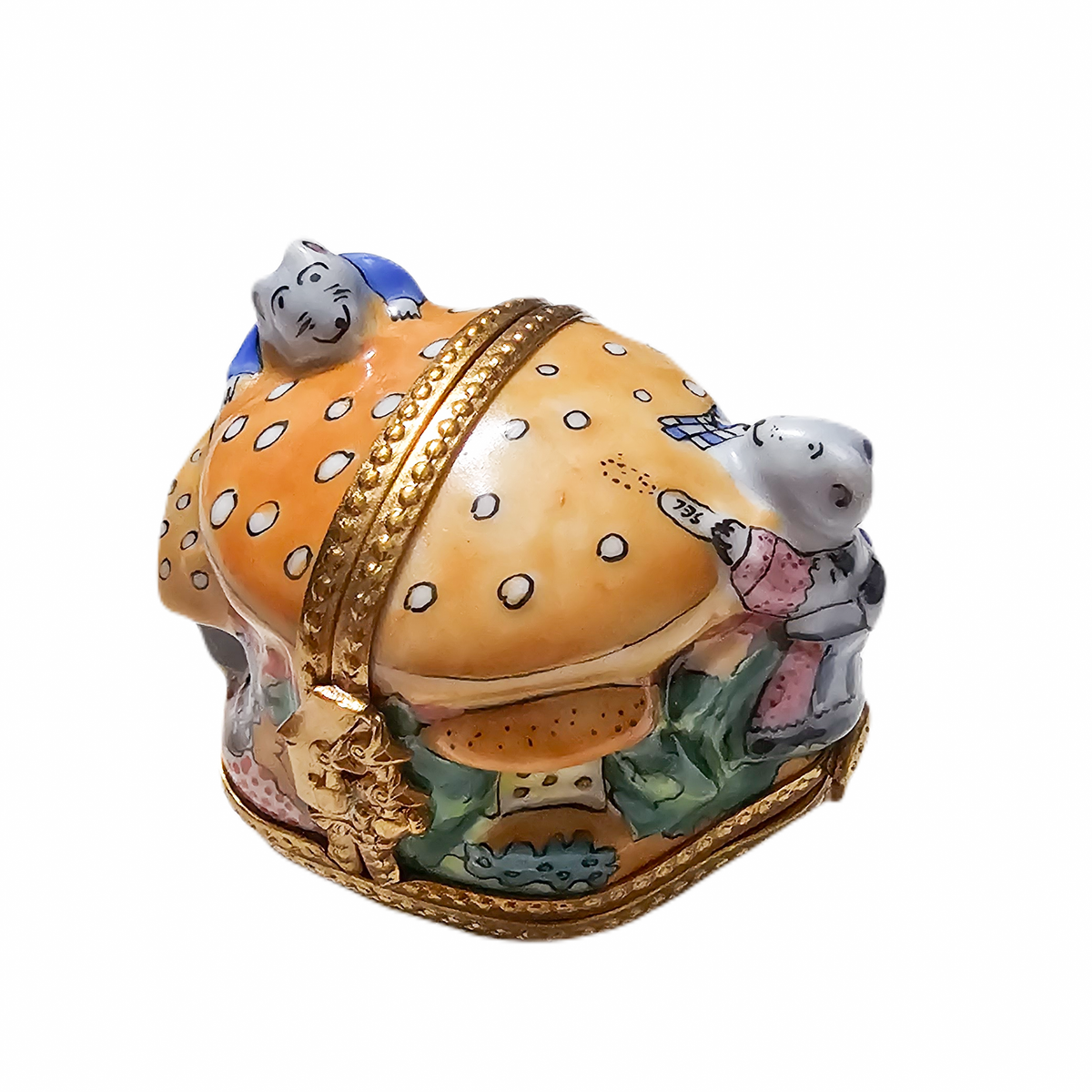 Triple Hinged Mice with Cheeseburger Limoges Box, view 3