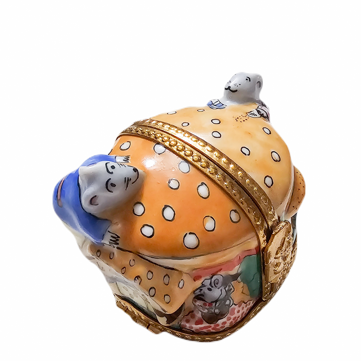 Triple Hinged Mice with Cheeseburger Limoges Box, view 4