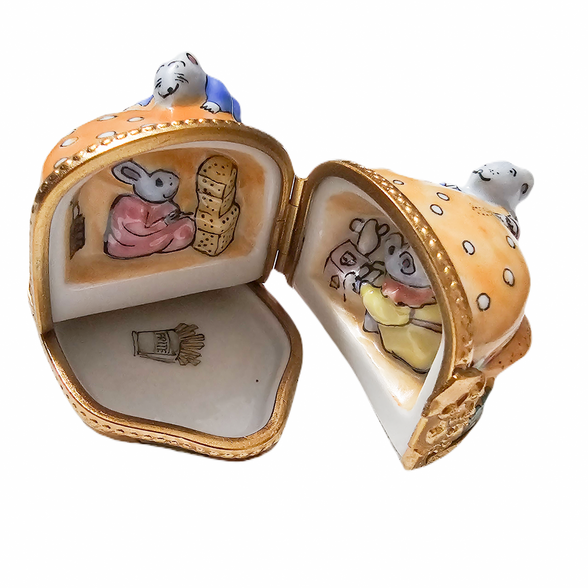 Triple Hinged Mice with Cheeseburger Limoges Box, view 2