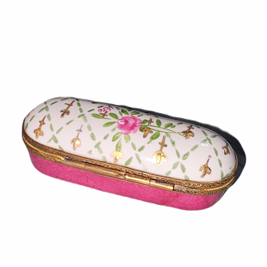 Pink Long Oval w Rose Limoges Box, view 3