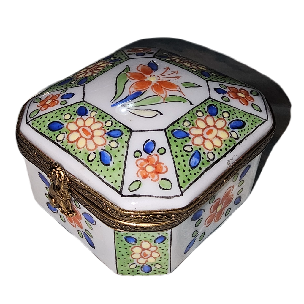 Green Square w Flowers Floral Serenity Limoges Box, a hand-painted Limoges porcelain gift