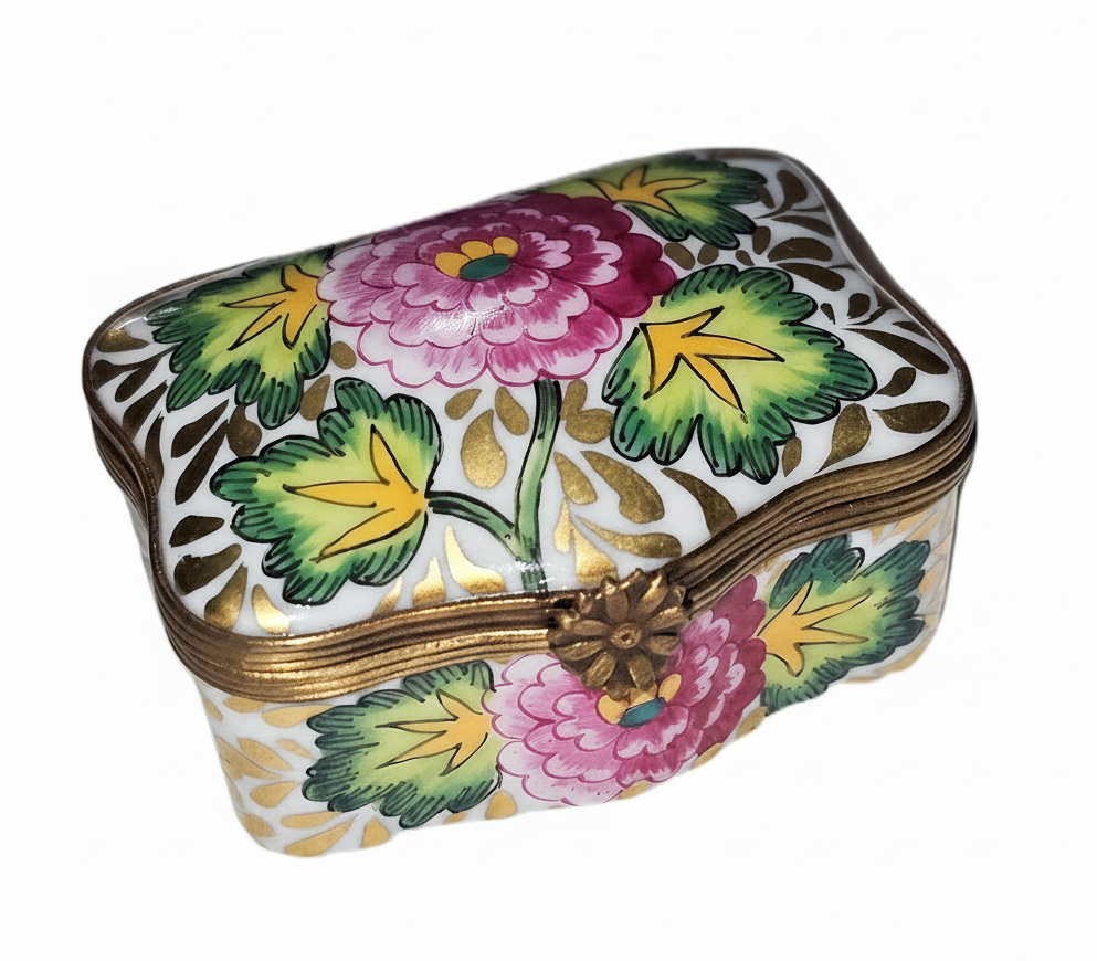 Perennial Flowers on Decorative Box, a hand-painted Limoges porcelain gift