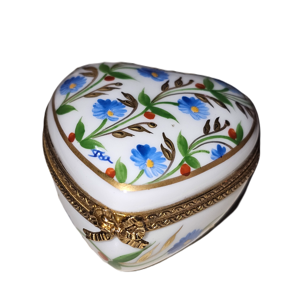 Heart with Blue Flowers Decor Gift Box, a hand-painted Limoges porcelain gift