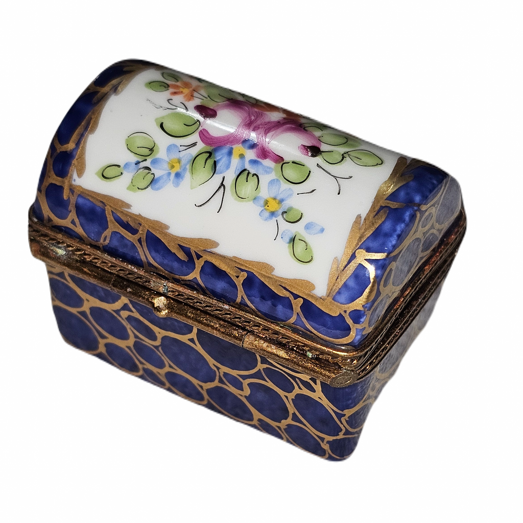 Dark Blue Chest with Flowers & Gold Trim, view 3