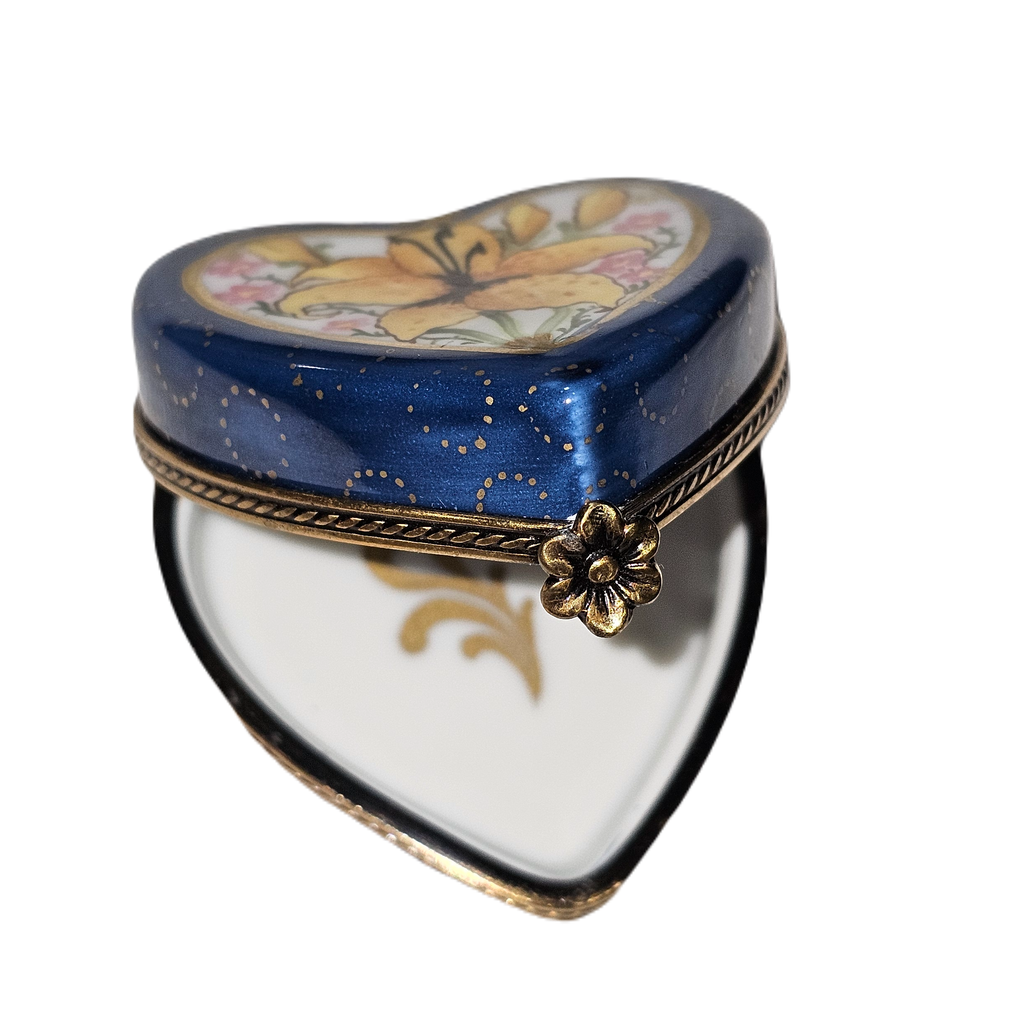 Orchid on Dark Blue Heart Limoges Box, view 2