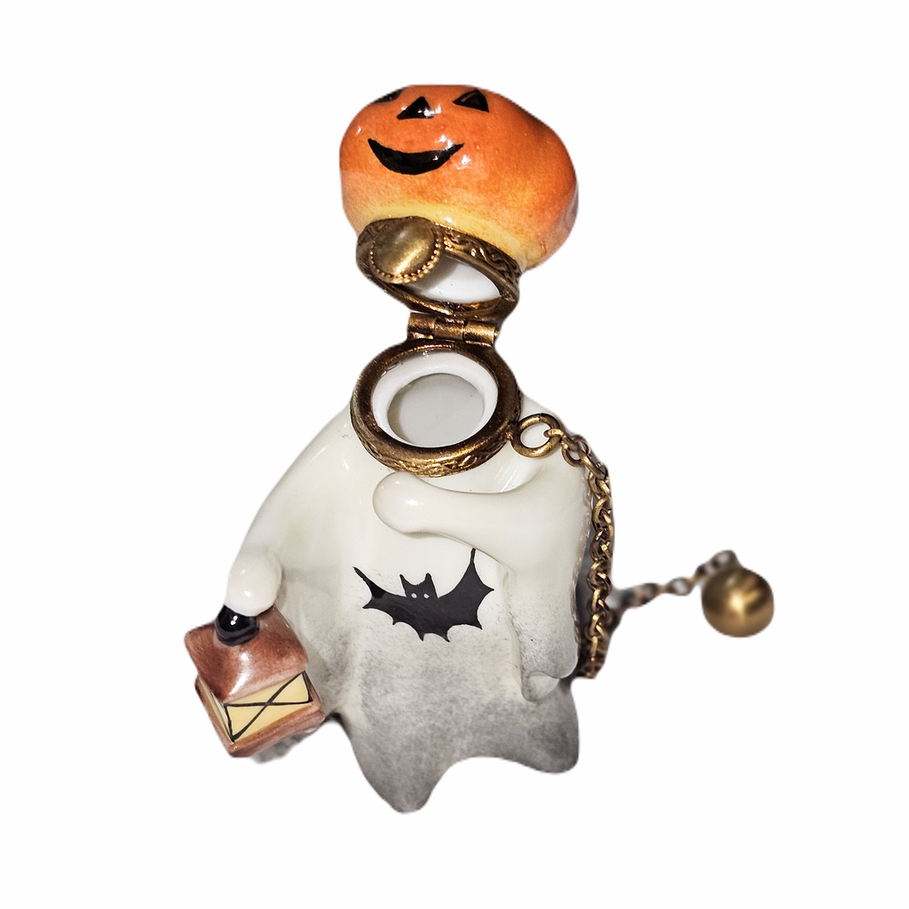 Every brushstroke by hand on the Jack O Lantern Head Ghost Limoges box from France