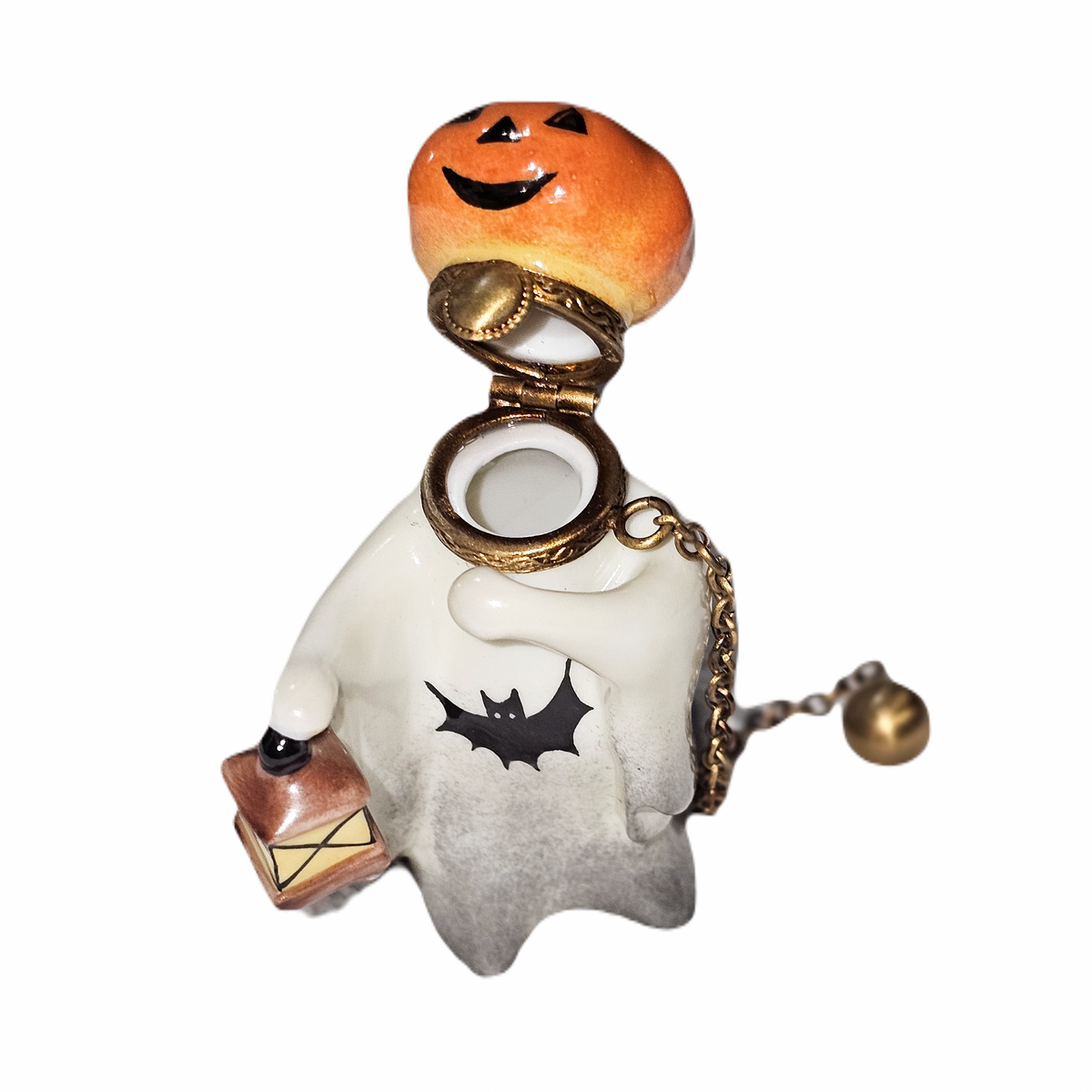 Every brushstroke by hand on the Jack O Lantern Head Ghost Limoges box from France