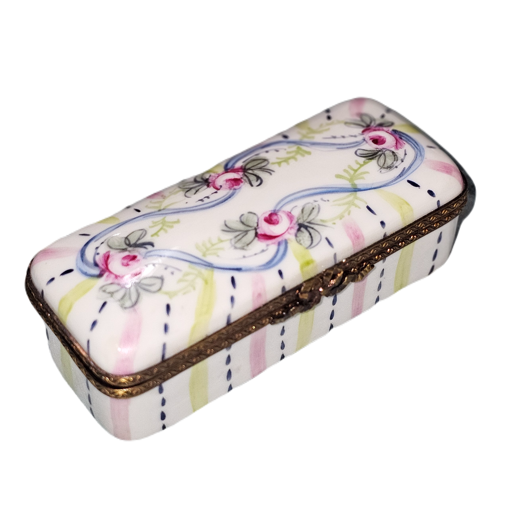 Stamp Box with Light Pink Floral Elegance Limoges, a hand-painted Limoges porcelain gift