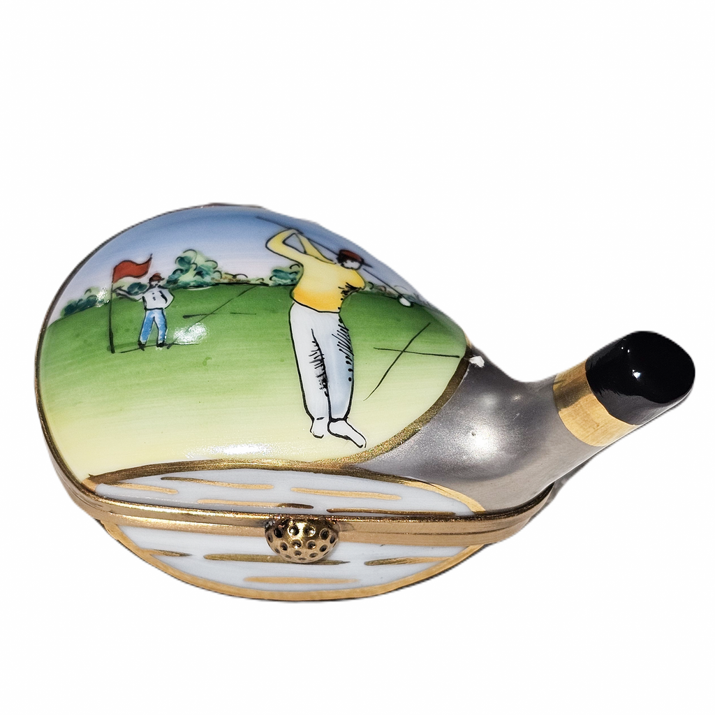 Detail Rochard Man Golf Club Head Limoges Box, a hand-painted Limoges porcelain gift