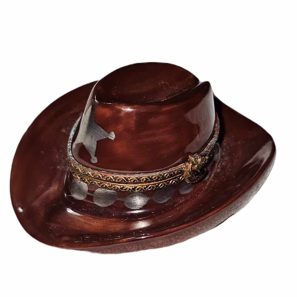 Cowboy Figurine Sherriff Hat for Limoges Porcelain Art Object Collectors, a hand-painted Limoges porcelain gift
