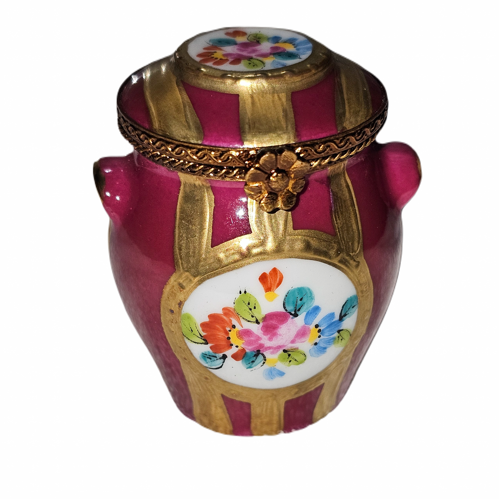 Red Gold Stripped Canister Box, a hand-painted Limoges porcelain gift