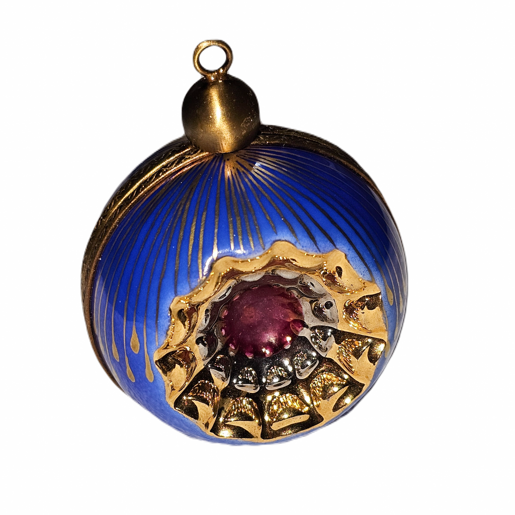 Unsigned Elegant Blue Christmas Limoges Ornament, a hand-painted Limoges porcelain gift