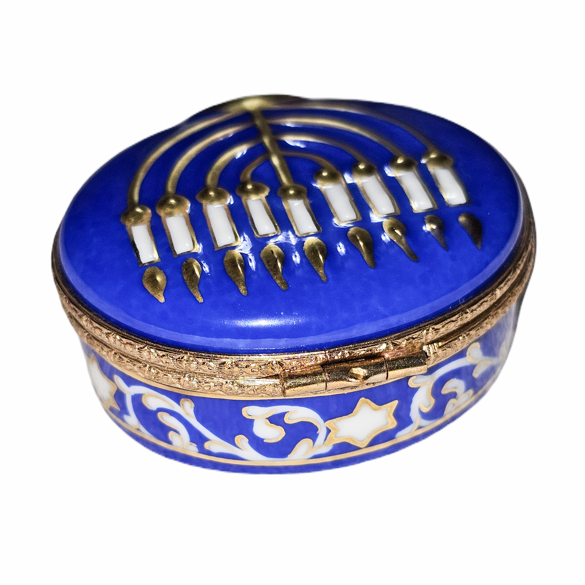 Blue Menorah Oval Box for Hanukkah, view 3