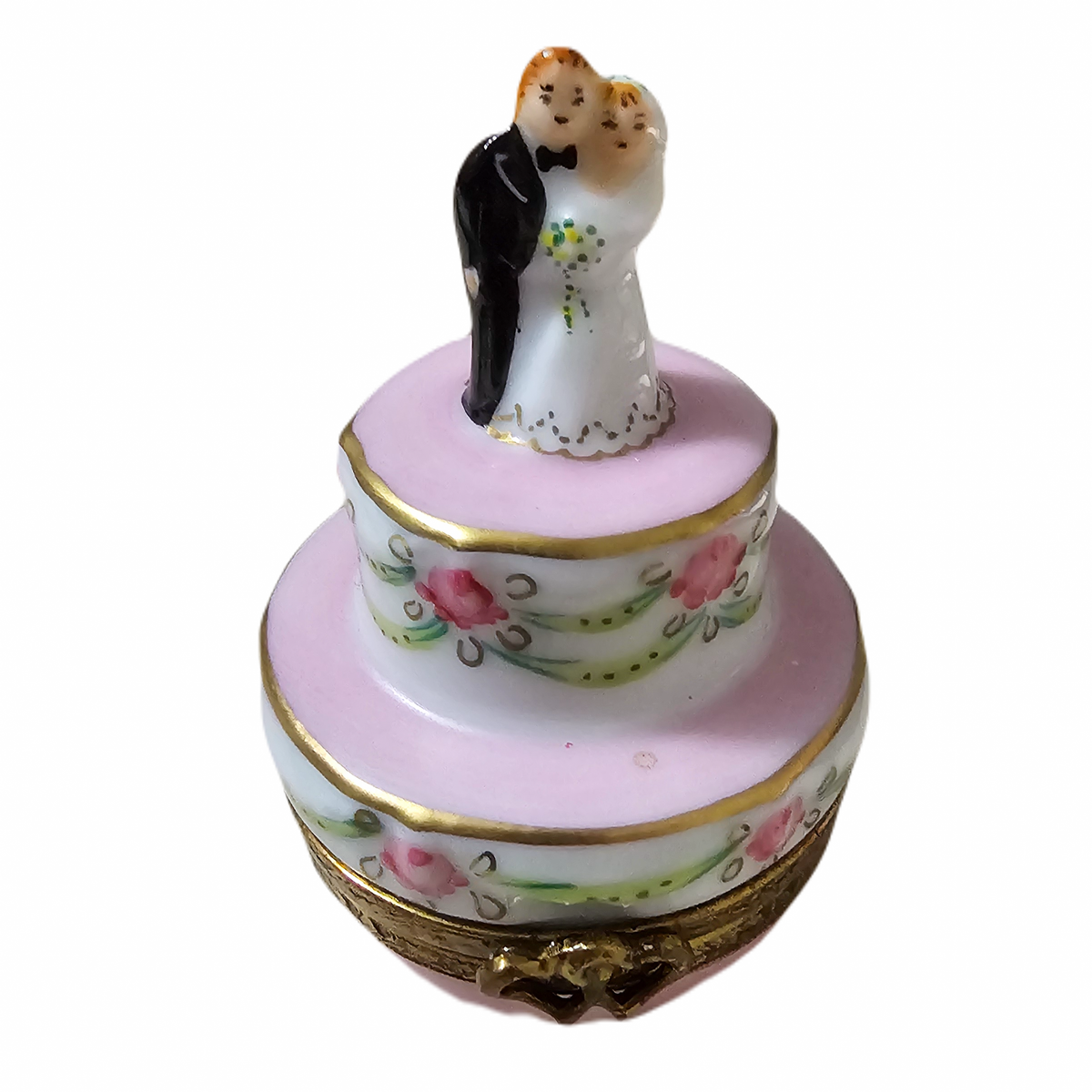 Wedding Couple on Cake Limoges Box, a hand-painted Limoges porcelain gift
