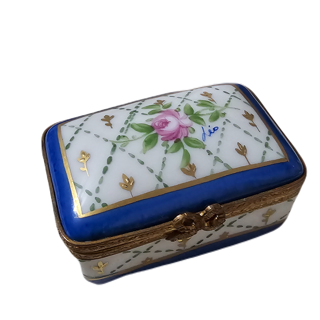 Blue Rectangle with Roses Limoges Box, view 3