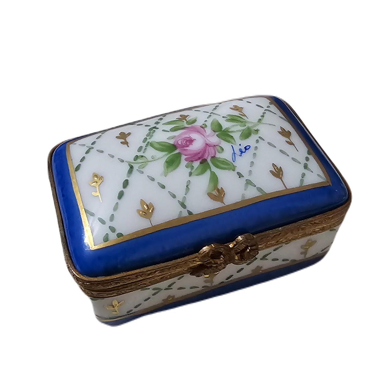 Blue Rectangle with Roses Limoges Box, view 3