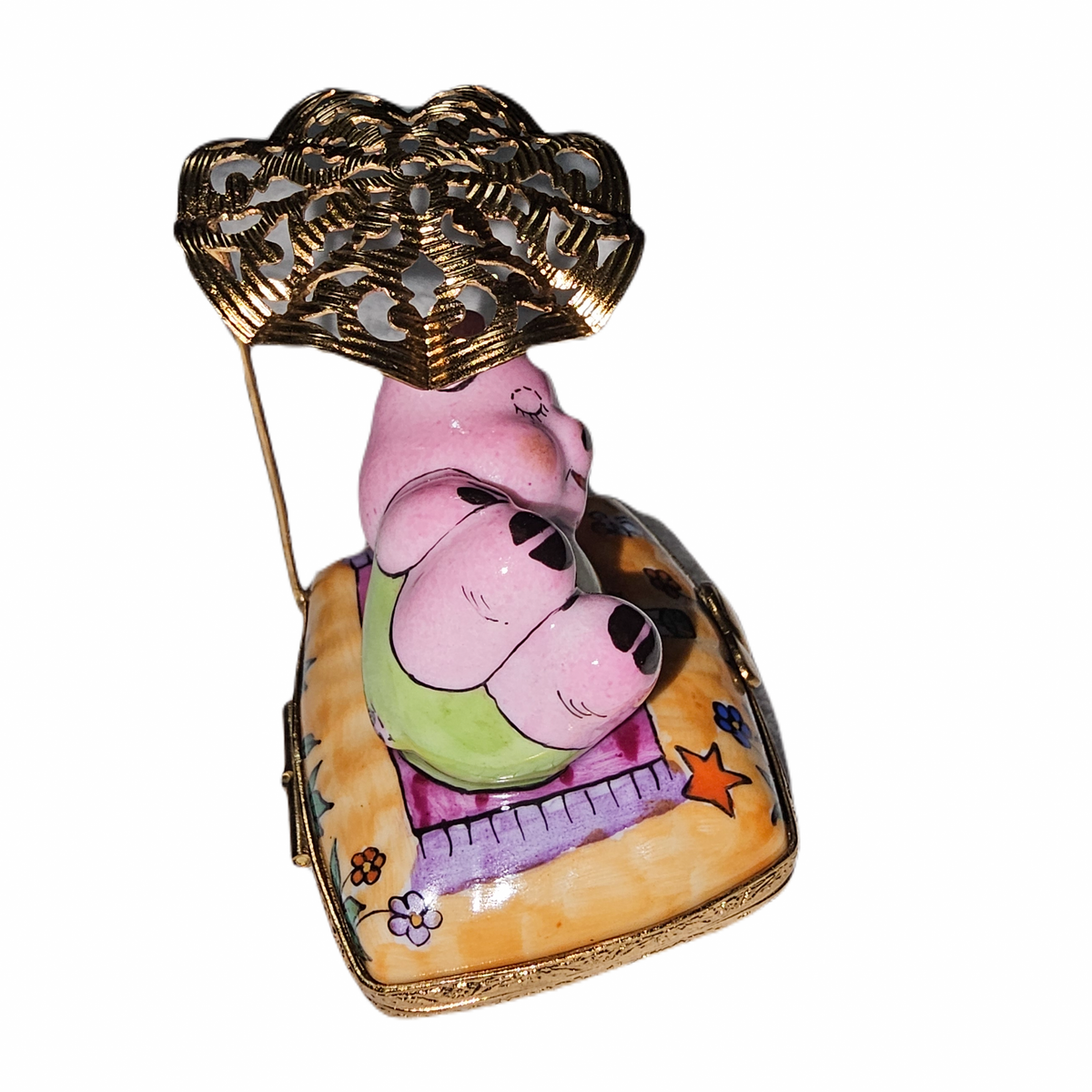 Pig on Beach w Umbrella Limoges Box, view 5