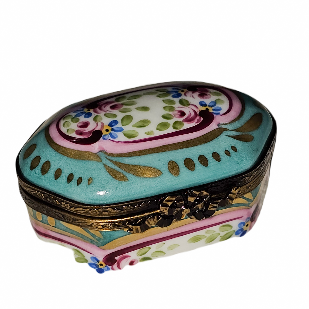 Turquois Pink Hexa Oval Floral Box, view 3