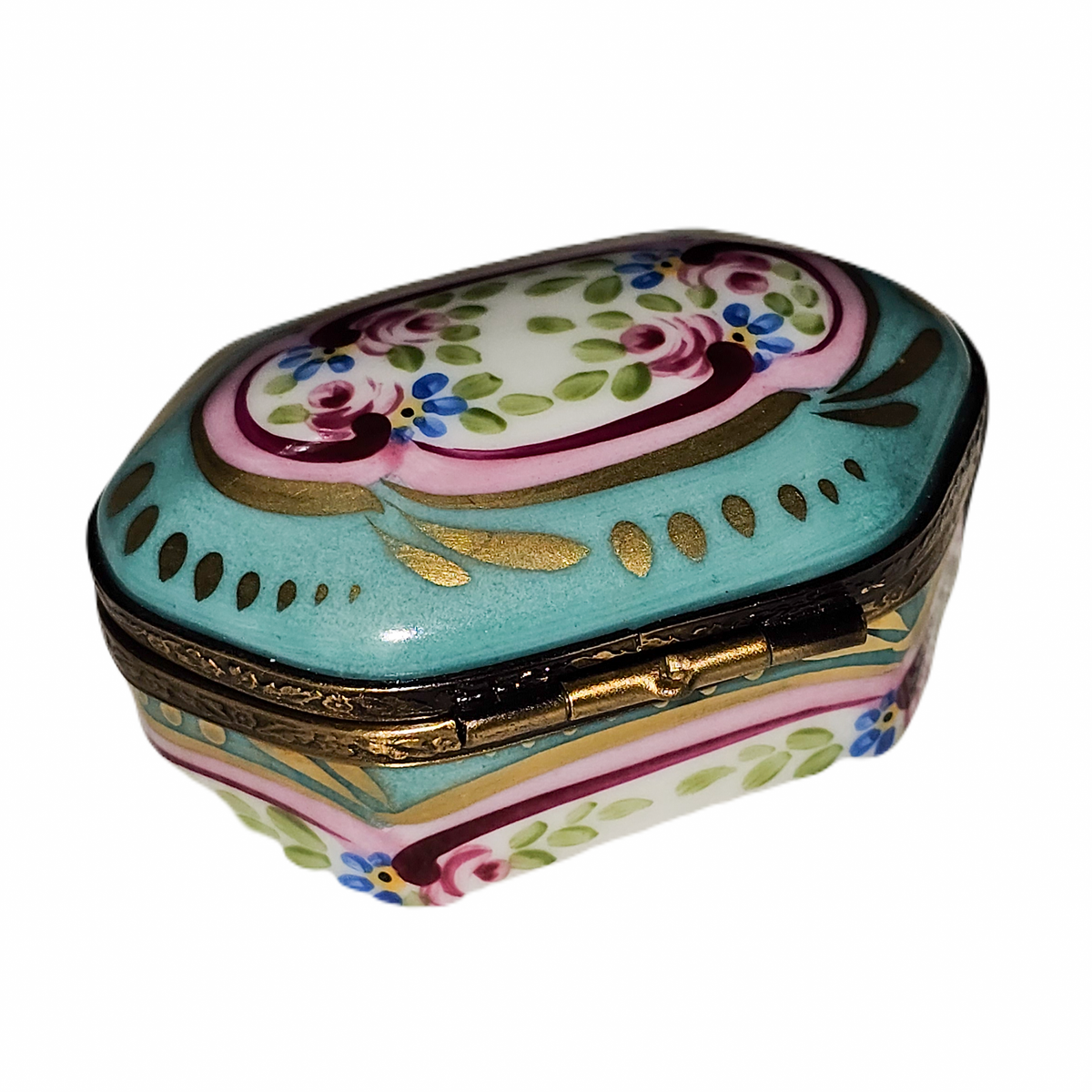 Turquois Pink Hexa Oval Floral Box, view 4