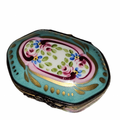 Turquois Pink Hexa Oval Floral Box, a hand-painted Limoges porcelain gift