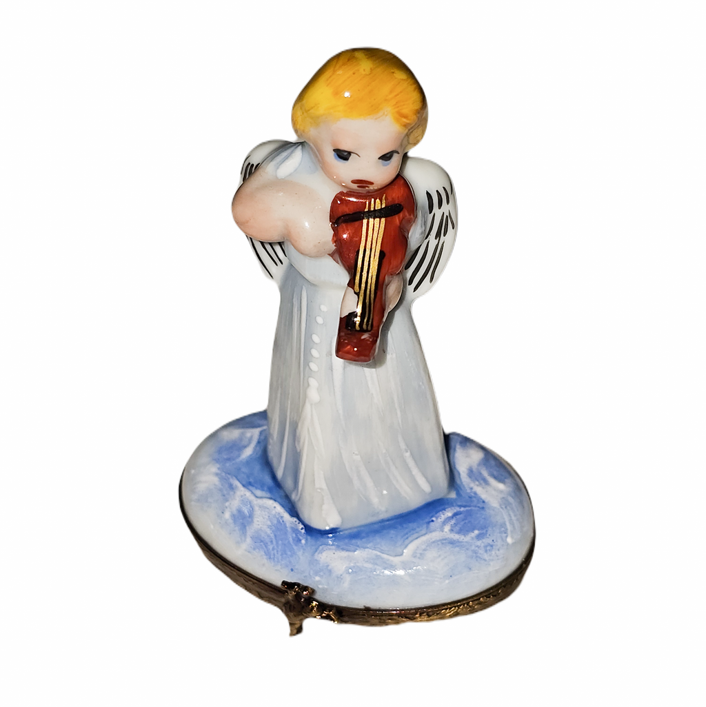 Limoges Boutique presents the Angel Blue Gown Violin, a genuine Limoges box painted by hand in France