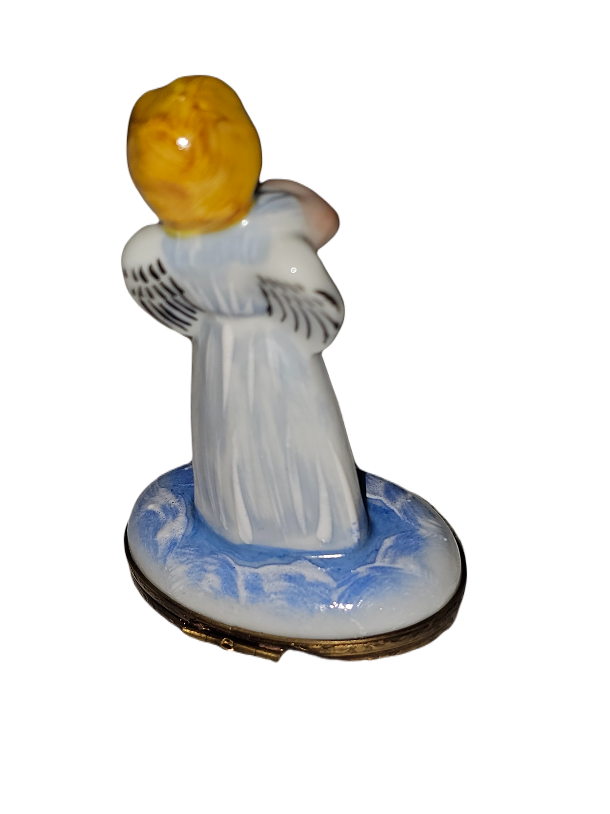 Collectible Angel Blue Gown Violin Limoges box with artisan brushwork
