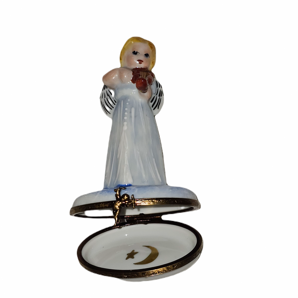 Hand-painted Angel Blue Gown Violin Limoges box, French artistry for lovers of fine art