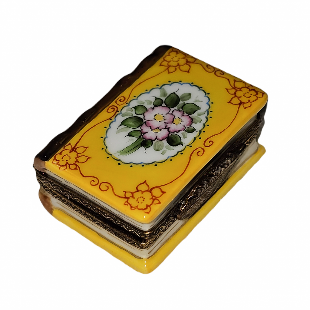 Yellow Book with Flowers Limoges Box, a hand-painted Limoges porcelain gift