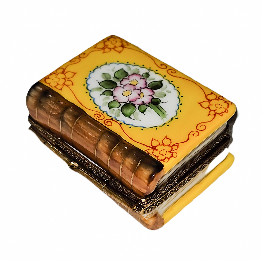Yellow Book with Flowers Limoges Box, view 3
