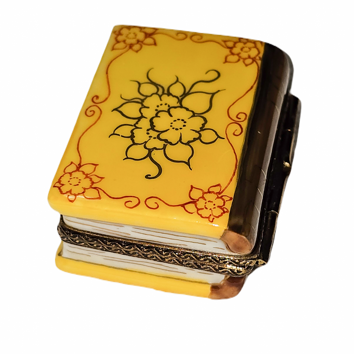 Yellow Book with Flowers Limoges Box, view 4
