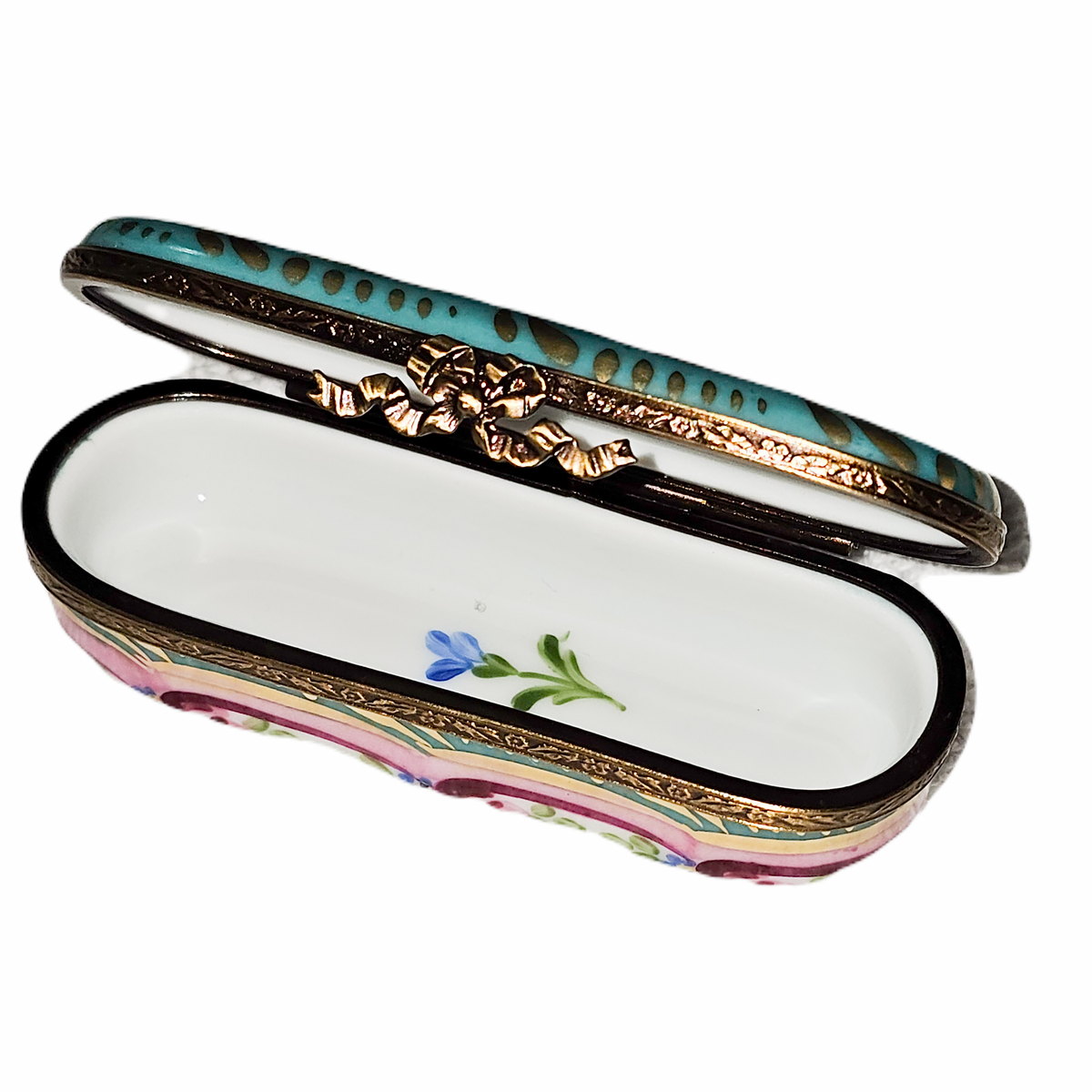 Turquois Pink Oblong Floral Limoges Box, view 2