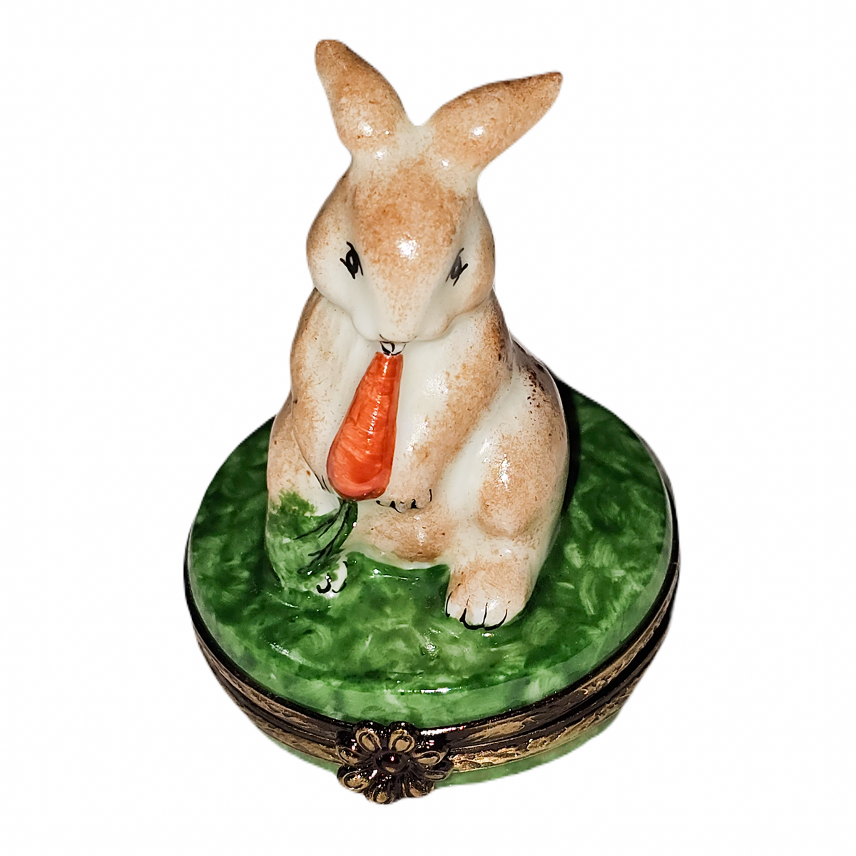 Rabbit Eating Carrot Limoges Box, a hand-painted Limoges porcelain gift