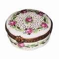 Pink Flowers Round Limoges Box Gift, a hand-painted Limoges porcelain gift