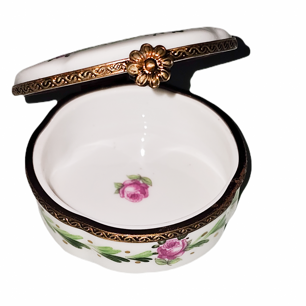 Pink Flowers Round Limoges Box Gift, view 2