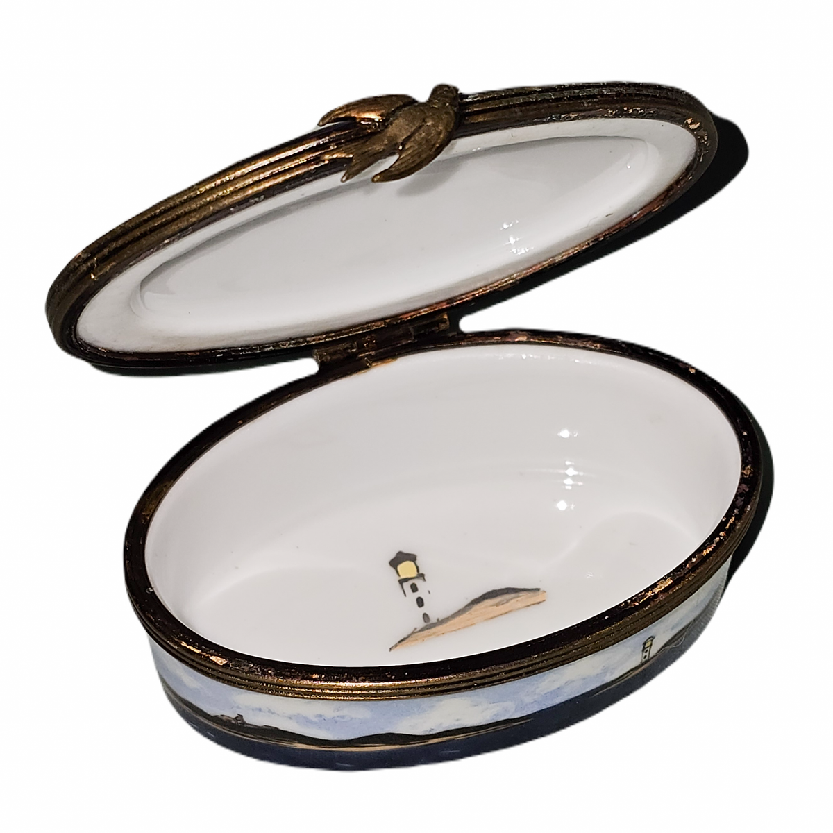 Sailboat on Oval Limoges Box for Nautical Collectors, view 2