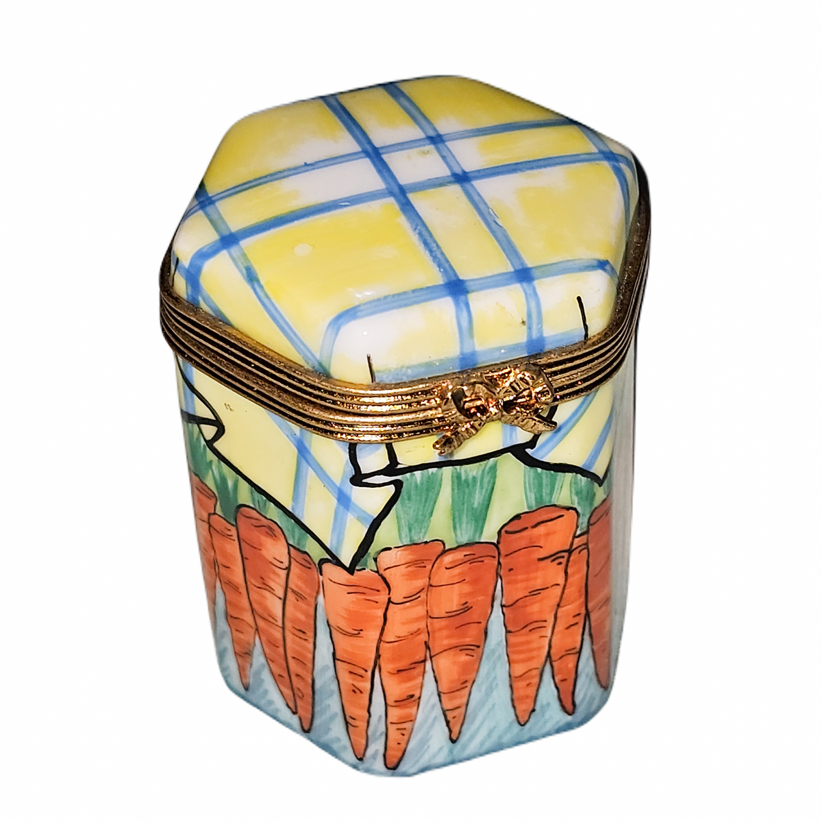 Carrot Hexagon Tall Limoges Box, a hand-painted Limoges porcelain gift
