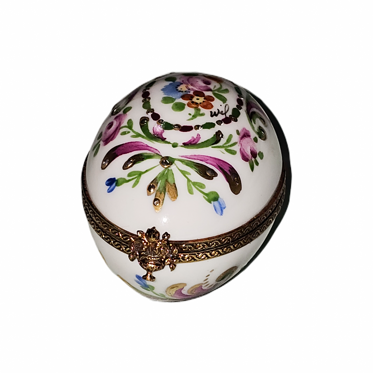 White Egg w Flowers Design Multicolored Limoges Box, view 3