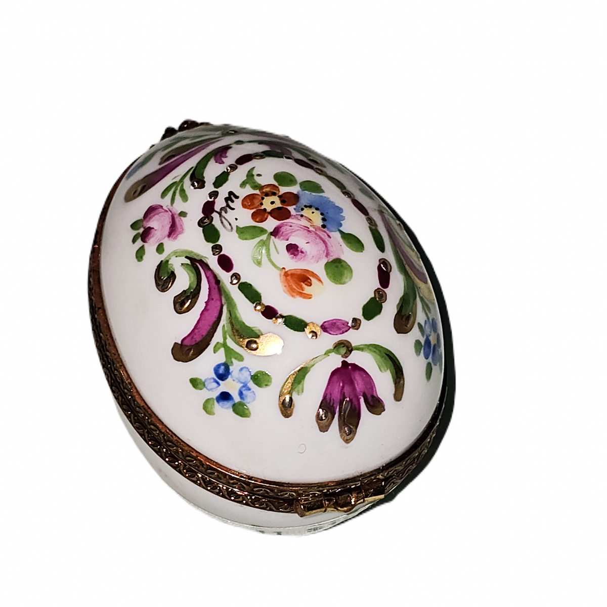 White Egg w Flowers Design Multicolored Limoges Box, view 4