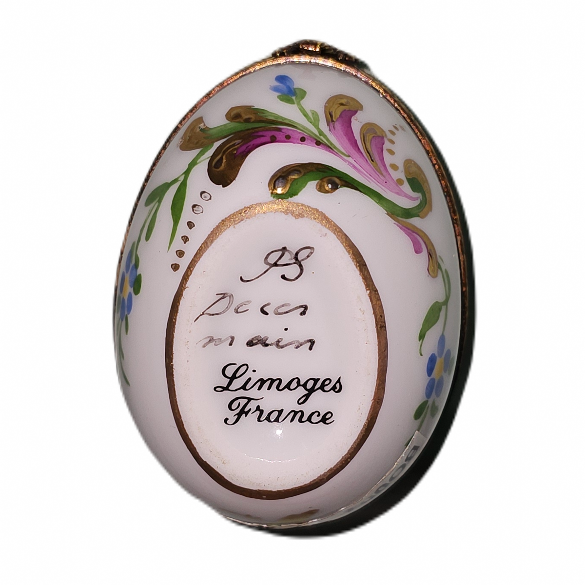 White Egg w Flowers Design Multicolored Limoges Box, view 5