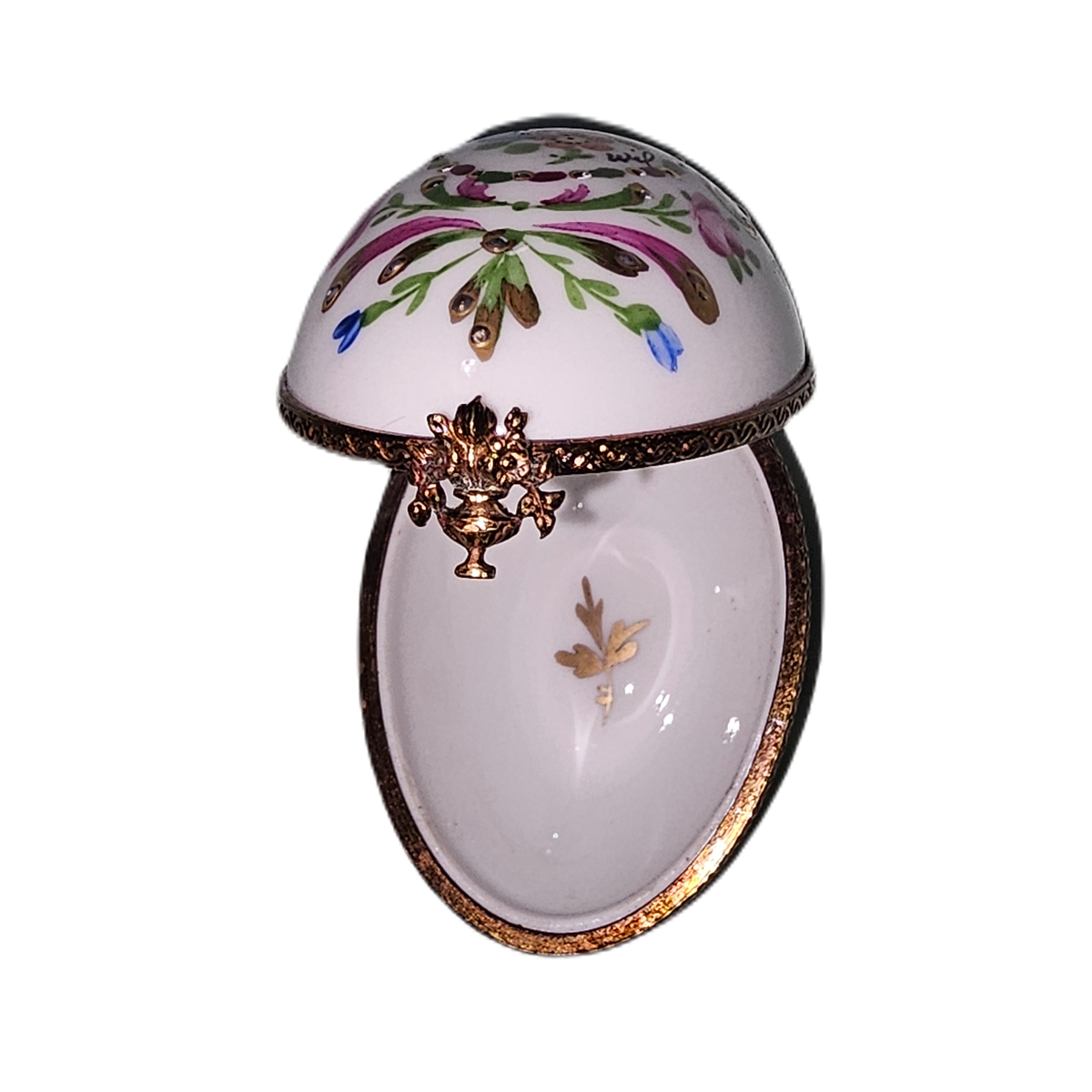 White Egg w Flowers Design Multicolored Limoges Box, view 2