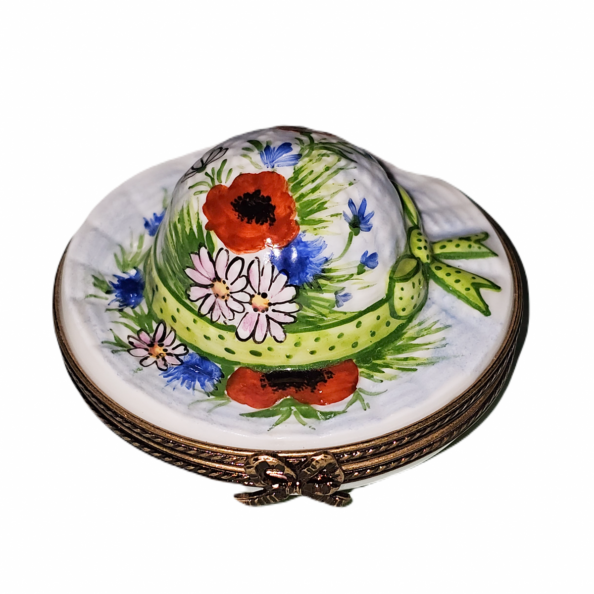 Garden Hat w Flowers Limoges Box, a hand-painted Limoges porcelain gift
