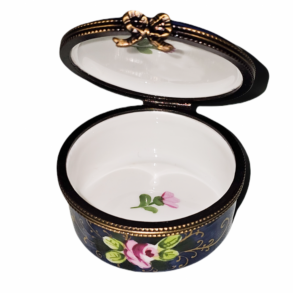 Dark Blue Round 2 Roses Limoges Box, view 2