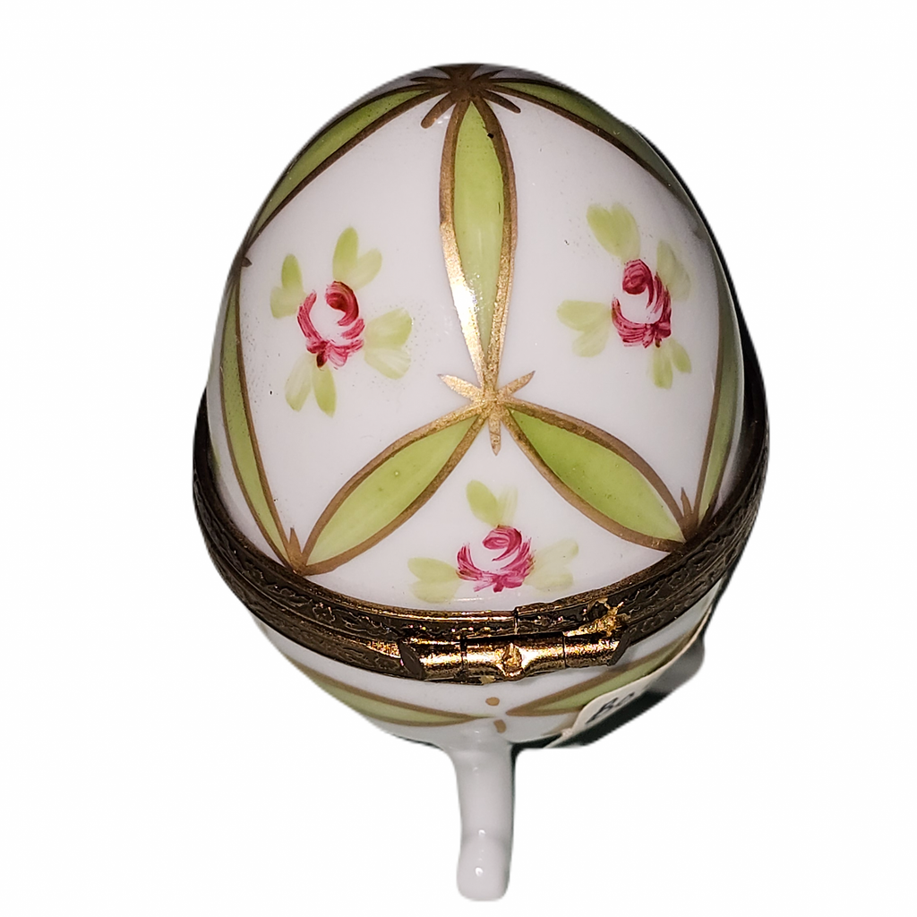 Green Floral Limoges Footed Egg for Collectors, view 3