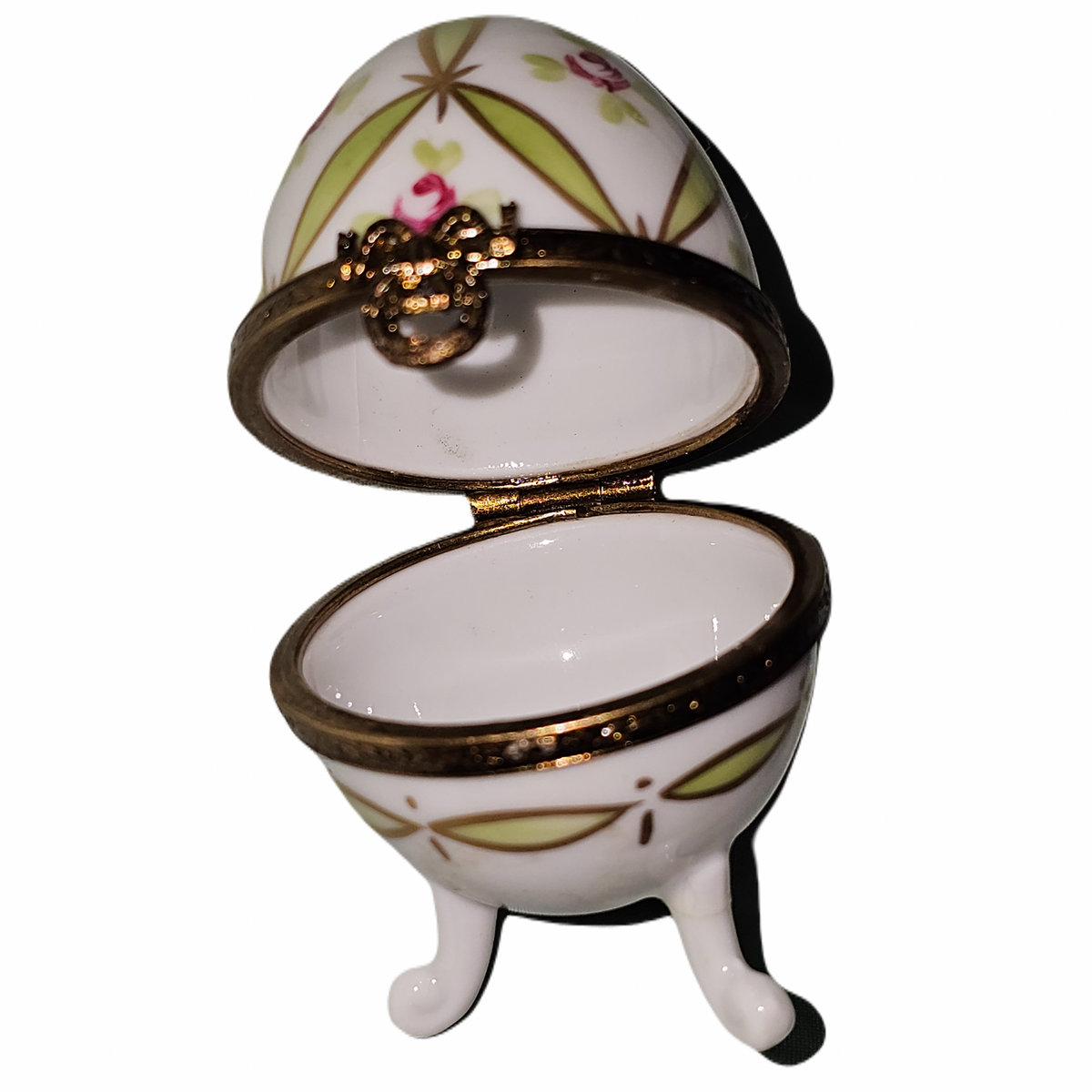 Green Floral Limoges Footed Egg for Collectors, view 2