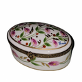 Oval Flowers Decor Main Madame Pompadour Pink Limoges Box, a hand-painted Limoges porcelain gift