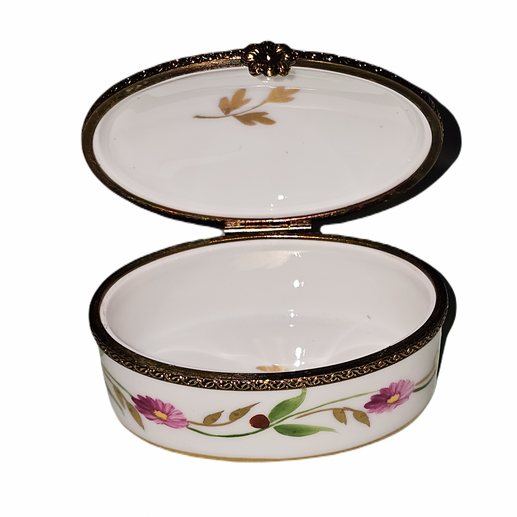 Oval Flowers Decor Main Madame Pompadour Pink Limoges Box, view 2