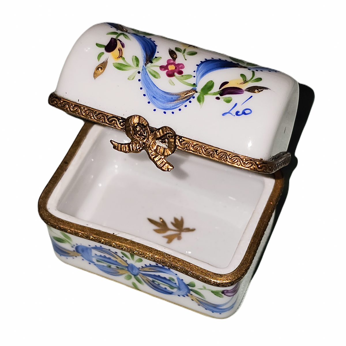 Blue Chest Flowers Limoges Box for Home Décor Gift, view 2