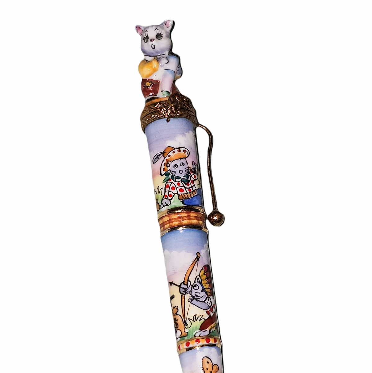 Well Detailed Blue Cat Fountain Pen Limoges Box, view 3